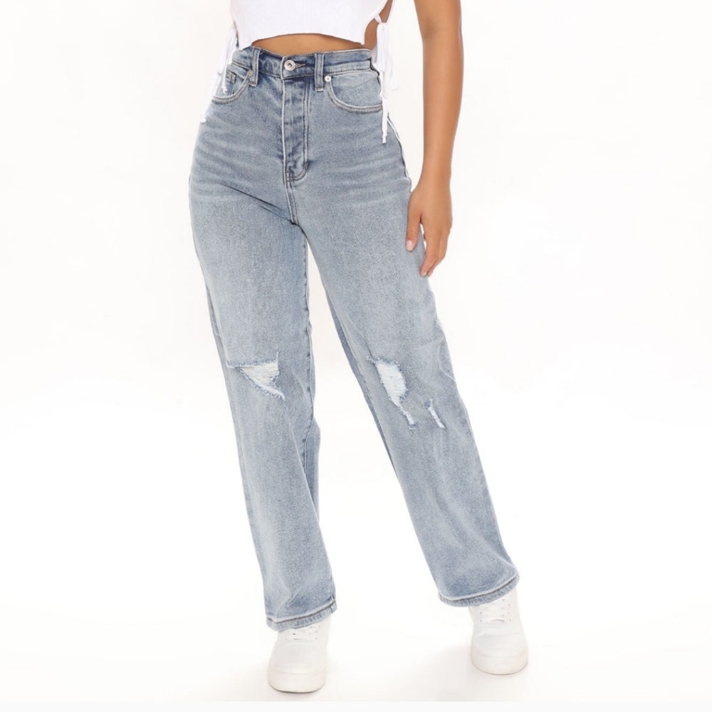 What A Girl Wants Distressed Straight Leg Jeans